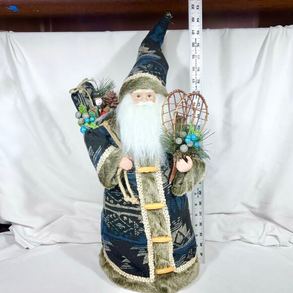 24 inch Santa Tree Topper Blue Fur Coat And Cap With Toy Bag Ski Boots - Picture 12 of 12